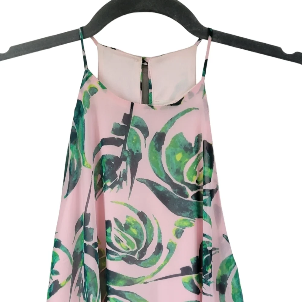 Everly‎ Halter Swing Mini Dress XS Pink Green Tropical Vacation Resort Coastal